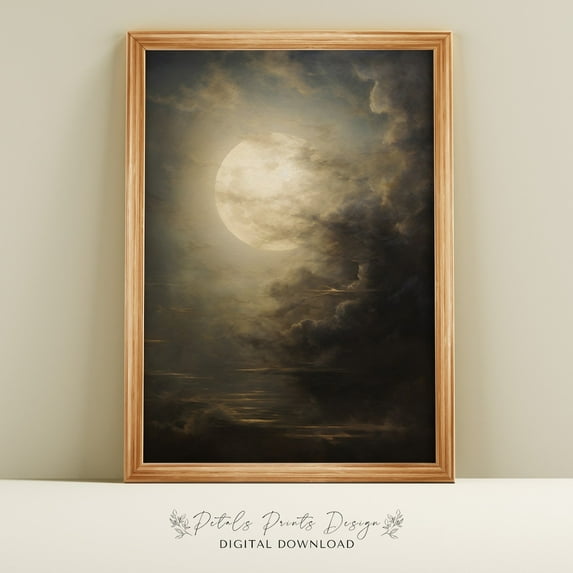 Zuno Halloween Wall Art Printable Fullmoon Halloween Rustic Halloween Decor Halloween Spooky Moon Vintage Style Halloween Art- Wall Art Print, 16x24 UNFRAMED