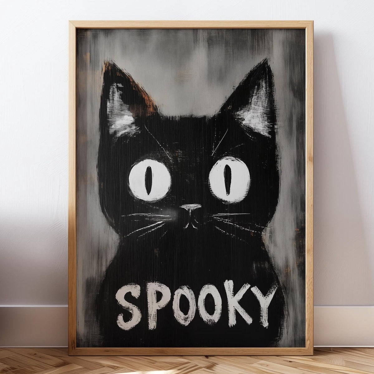 Zuno Hand Drawn Halloween Poster Cat Print Spooky Wall Art Cat Lover ...