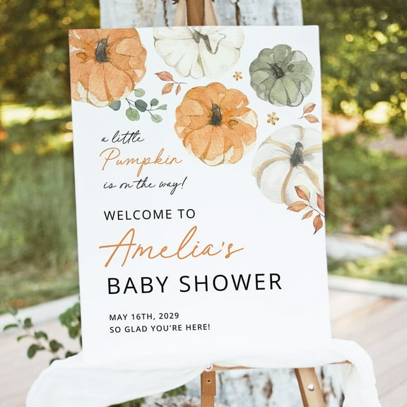 Zuno Little Pumpkin Baby Shower Welcome Sign Template, Editable Fall Baby Shower Sign, Rustic Neutral Baby Shower Welcome Poster, - Wall Art Print, 24x36 UNFRAMED