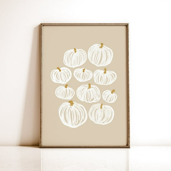 Zuno Neutral Pumpkin , Modern Fall Print, Printable Wall Art, Beige Fall Decor, Abstract Autumn Poster, Hand Drawn Halloween Decor- Wall Art Print, 8x12 UNFRAMED