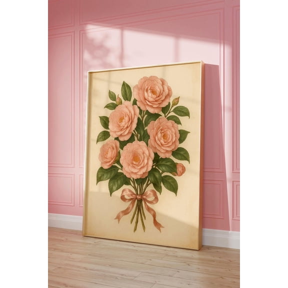 Zuno Pink Flower Print, Flower Poster, Vintage Art Print, Trendy Wall Art, Aesthetic Wall Art, Preppy Poster, Maximalist Wall art, Gift for Her, 8x12 UNFRAMED