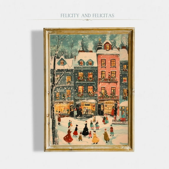 Zuno Printable Colorful Christmas Town Wall Art, Retro Winter Holiday Art, Hello December Print, Christmas Farmhouse Decor, - Wall Art Print, 12x18 UNFRAMED