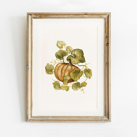 Zuno Pumpkin Printable Wall Art Autumn Decor Fall Print, Watercolour , , Hand Drawn Botanical Pumpkin Vine Plant Poster- Wall Art Print, 8x12 UNFRAMED