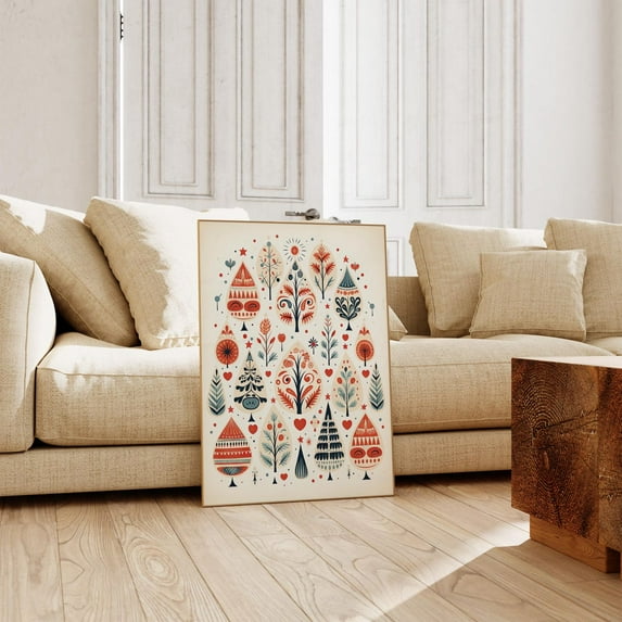 Zuno Scandinavian Folk Art Christmas Trees Wall Art Print, Nordic Prints, Bedroom Living Room Decor - Christmas Gift - Christmas Decor- Wall Art Print, 8x12 UNFRAMED