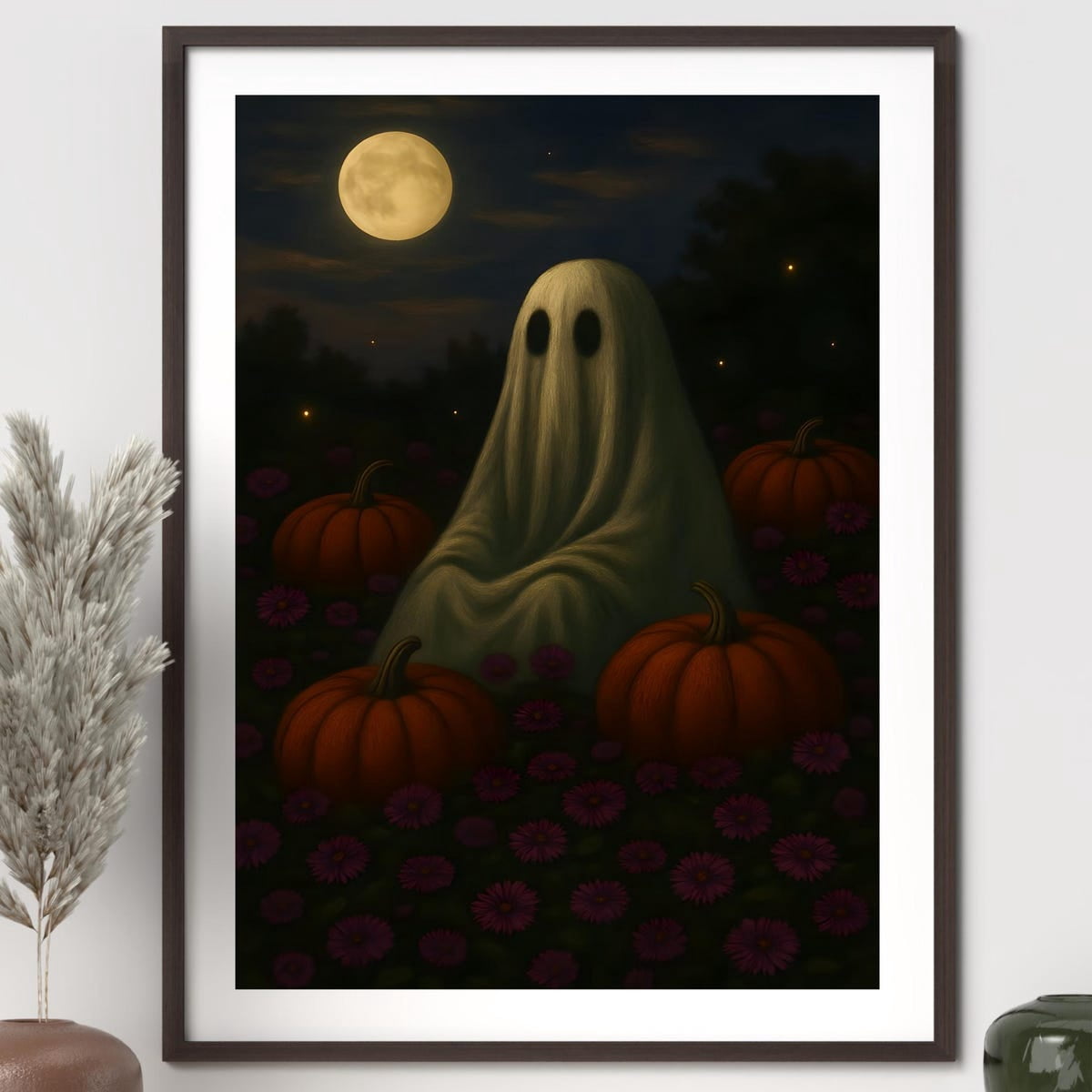 Zuno Spooky Ghost With Pumpkins Under Full Moon Halloween Wall Art ...