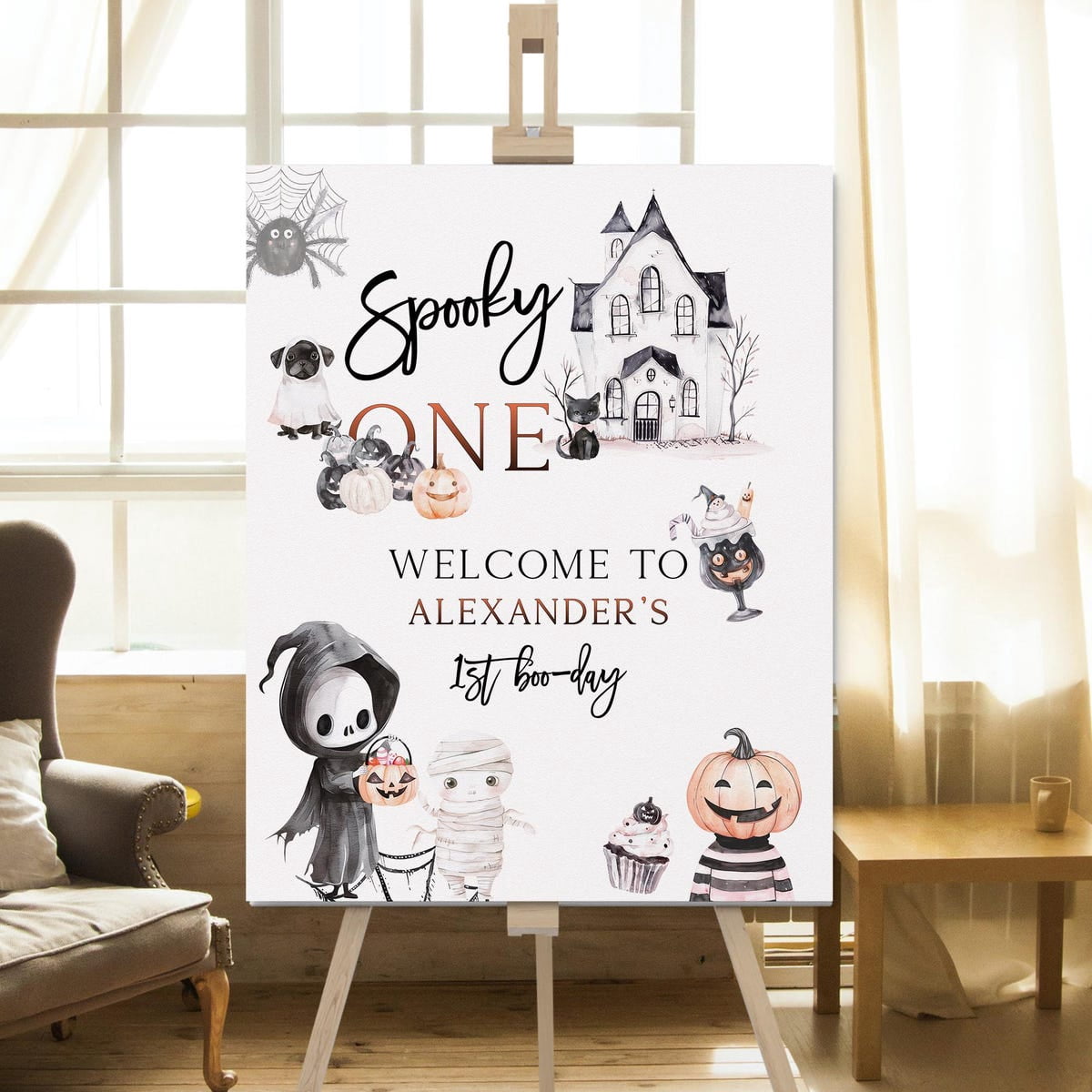 Zuno Spooky One Welcome Sign Template, Editable First Boo-Day Welcome ...