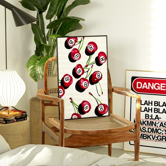 Zuno Trendy Retro Wall Art 8 Ball Cherries Print Funky Bar Cart Decor Abstract Wall Art Aesthetic Illustration Home Trendy Print, 8x12 UNFRAMED