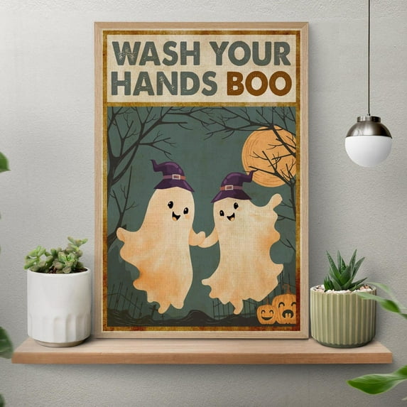 Zuno Und Wash Your Hands Boo Halloween Poster, Couple Ghost Bathroom Wall Art Print, Whimsigoth Halloween Poster, Bath Decor- Wall Art Print, 12x18 UNFRAMED