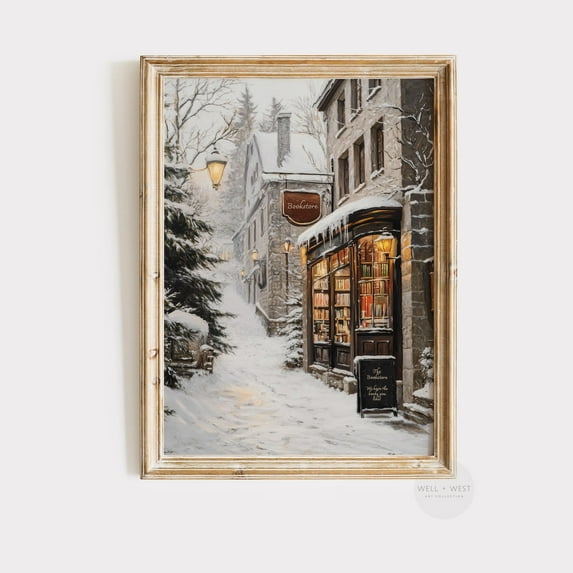 Zuno Winter Book Shop Print Vintage Style Cozy Bookstore Wall Art Reading Nook Decor Book Lover Gift Bookish Christmas Printable P365- Wall Art Print, 8x12 UNFRAMED