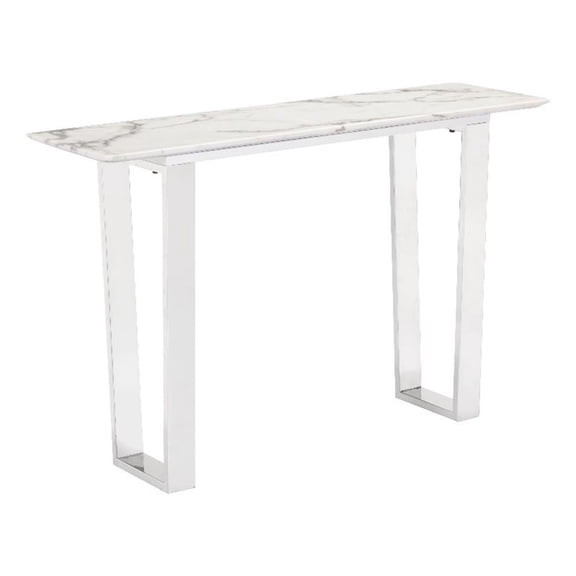 ZUO Atlas Console Table in Stone and Stainless Steel