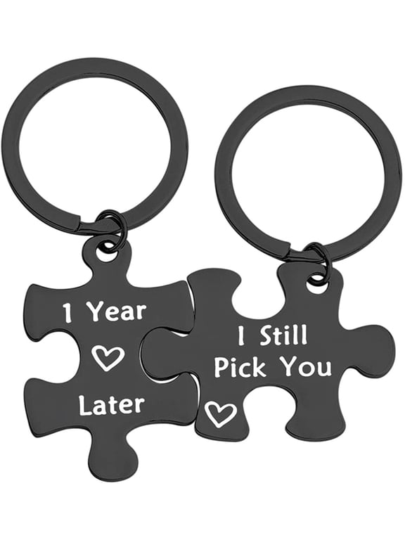 1,5,10,20 Years Later I Still Pick You Key Ring Stainless Steel Jigsaw Puzzle Piece Matching Pendant Keychain Set Couple Jewelry1 Year Later K-Black