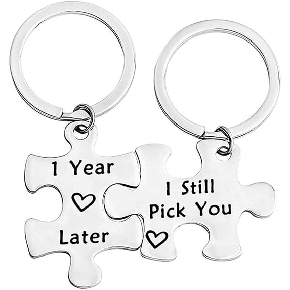Zuo Bao 1,5,10,20 Years Later I Still Pick You Key Ring Stainless Steel Jigsaw Puzzle Piece Matching Pendant Keychain Set Couple Jewelry(1 Year Later I Still Pick You)