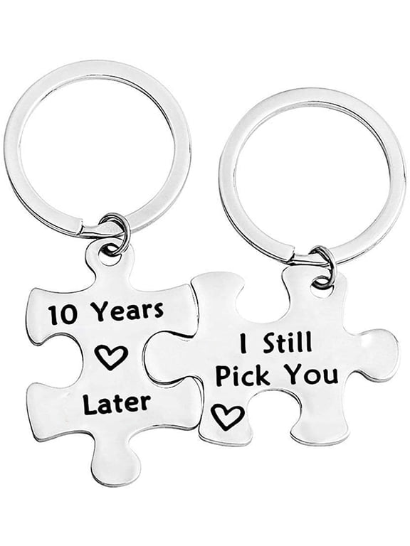 1,5,10,20 Years Later I Still Pick You Key Ring Stainless Steel Jigsaw Puzzle Piece Matching Pendant Keychain Set Couple Jewelry(10 Years Later I Still Pick You)