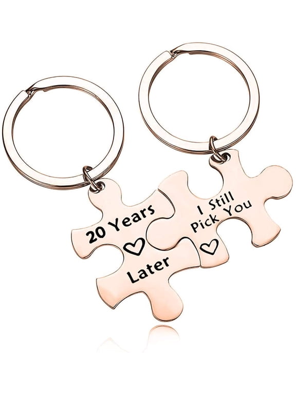 1,5,10,20 Years Later I Still Pick You Key Ring Stainless Steel Jigsaw Puzzle Piece Matching Pendant Keychain Set Couple Jewelry(20 Years Later RG)