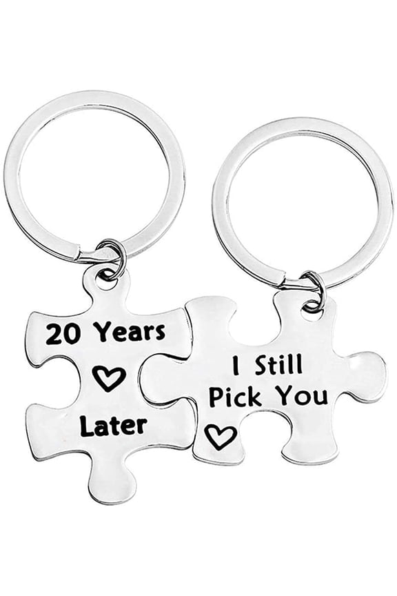 1,5,10,20 Years Later I Still Pick You Key Ring Stainless Steel Jigsaw Puzzle Piece Matching Pendant Keychain Set Couple Jewelry(20 Years Later I Still Pick You)