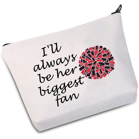 Zuo Bao Cheerleader Gift Cheer Mom Makeup Bag I'll Always Be Her Biggest Fan Cosmetic Bag Cheer Teams Gift (Be Her Biggest Fan White)