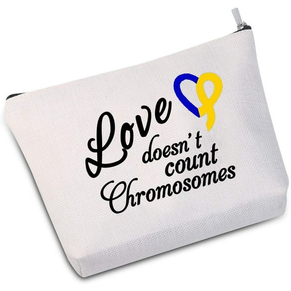 Zuo Bao Down Syndrome Awareness Present Down Syndrome Ribbon Love Doesn't Count Chromosomes Makeup Bag (Love Doesn't Count white)