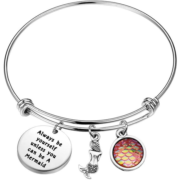 Zuo Bao Inspirational Gift Mermaid Scales Charm Bracelet Sea Mermaid Quote Always Be Yourself Unless You Can Be A Mermaid Bracelet Bangle（bracelet-2）