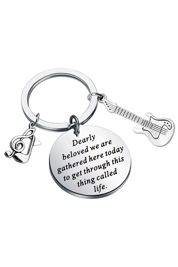 Inspirational Gifts Guitar Keychain Dearly Beloved We are Gathered Here Today Prince Jewelry for Friend Keyring