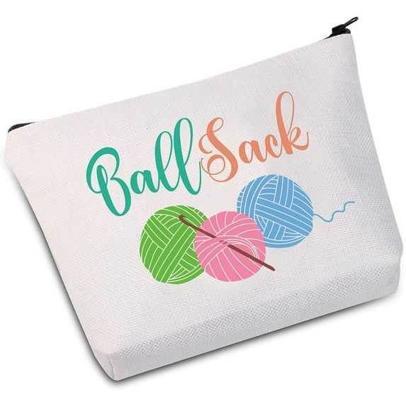 Zuo Bao Knitting Project Bag My Ball Sack Knitting Humor Gift Yarn Bag Knitting Bag Mothers Day Gift (Ball Sack White Bag)