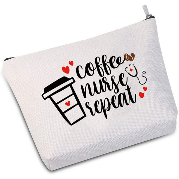 Zuo Bao Nurse Bag Nurse Survival Kit Cosmetic Bag Nurse Gift for RN Nurse Student Graduation Gift(coffee nurse repeat White)