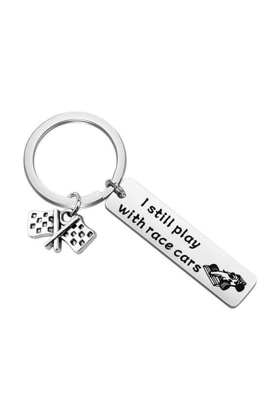 Racing Car Keychain Race Car Driver Key Ring Racing Enthusiast I Still Play With Race Cars Racing Flag Charm Jewelry (I still play with race cars)