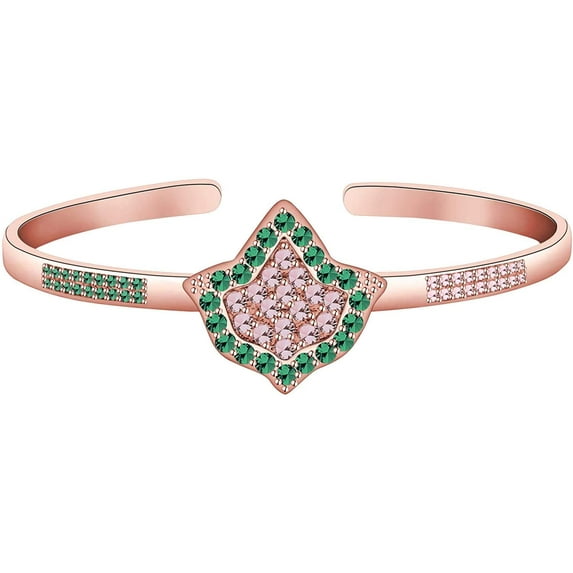 Zuo Bao Sorority Gift Ivy Leaf Cuff Bracelet Sorority Graduation Gift Pink and Green Rhinestone Cuff Bangle (Rose Gold)