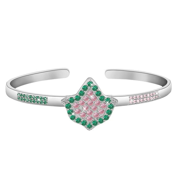 Zuo Bao Sorority Gift Ivy Leaf Cuff Bracelet Sorority Graduation Gift Pink and Green Rhinestone Cuff Bangle (Silver)