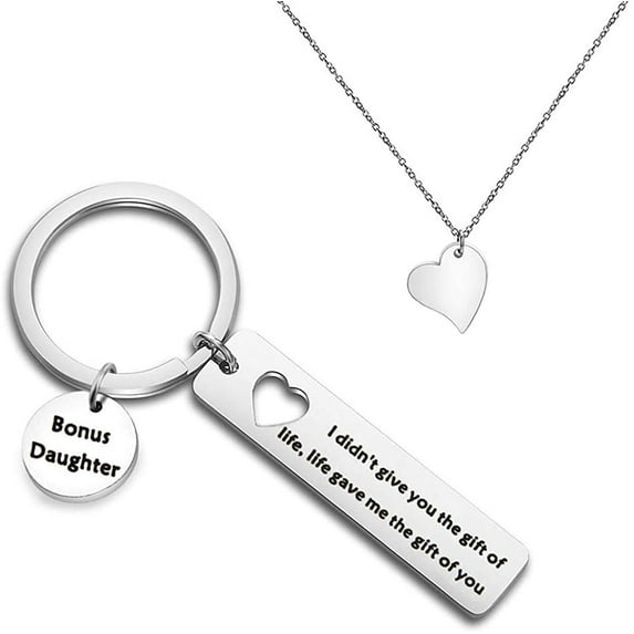 Zuo Bao Stepdaughter Gifts Daughter in Law Keychain I Didn't Give You The Gift of Life Life Gave Me The Gift of You(Bonus Daughter Keychain With Heart Necklace)