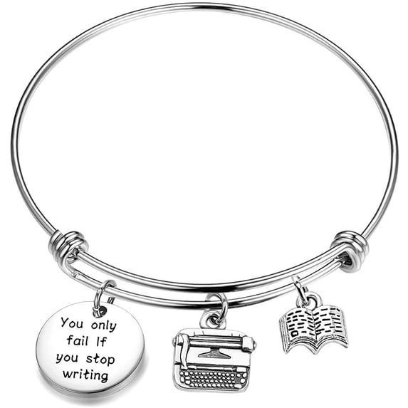 Zuo Bao Writer Bracelet Author Gift Writer Quote Novelist Gift You Only Fail If You Stop Writing Bracelet Writing Inspiration Literary Gift Author Jewelry(Bracelet)