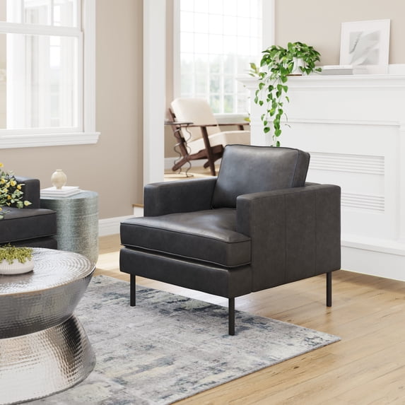 Decade Armchair Vintage Gray Accent Chair, Modern Style, Plush and durable faux leather fabric, Plywood, Indoor Living