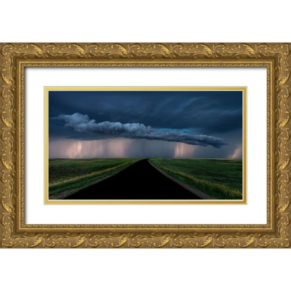 Zuo, Jun 24x15 Gold Ornate Wood Framed with Double Matting Museum Art Print Titled - Into The Storm