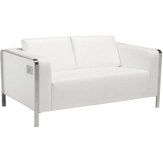 Zuo Leatherette,Stainless Steel Loveseat White 100677