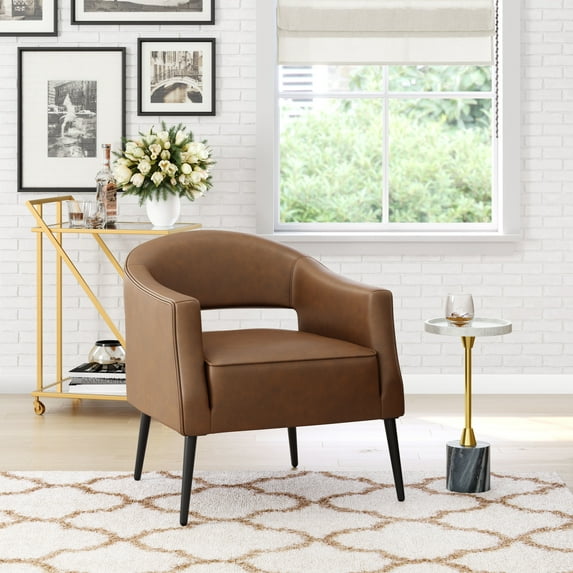 Berkeley Accent Chair Vintage Brown Accent Chair, Modern Style, Plush and durable faux leather fabric, Plywood, Indoor Living
