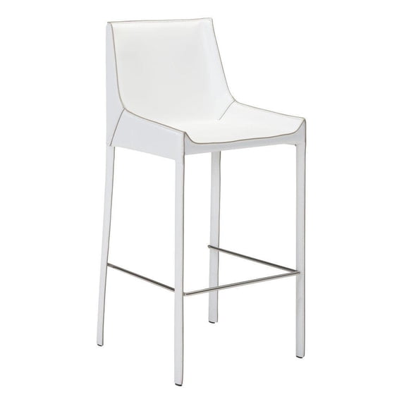 Set of 2 Bar Chair White Recycled Leather Metal