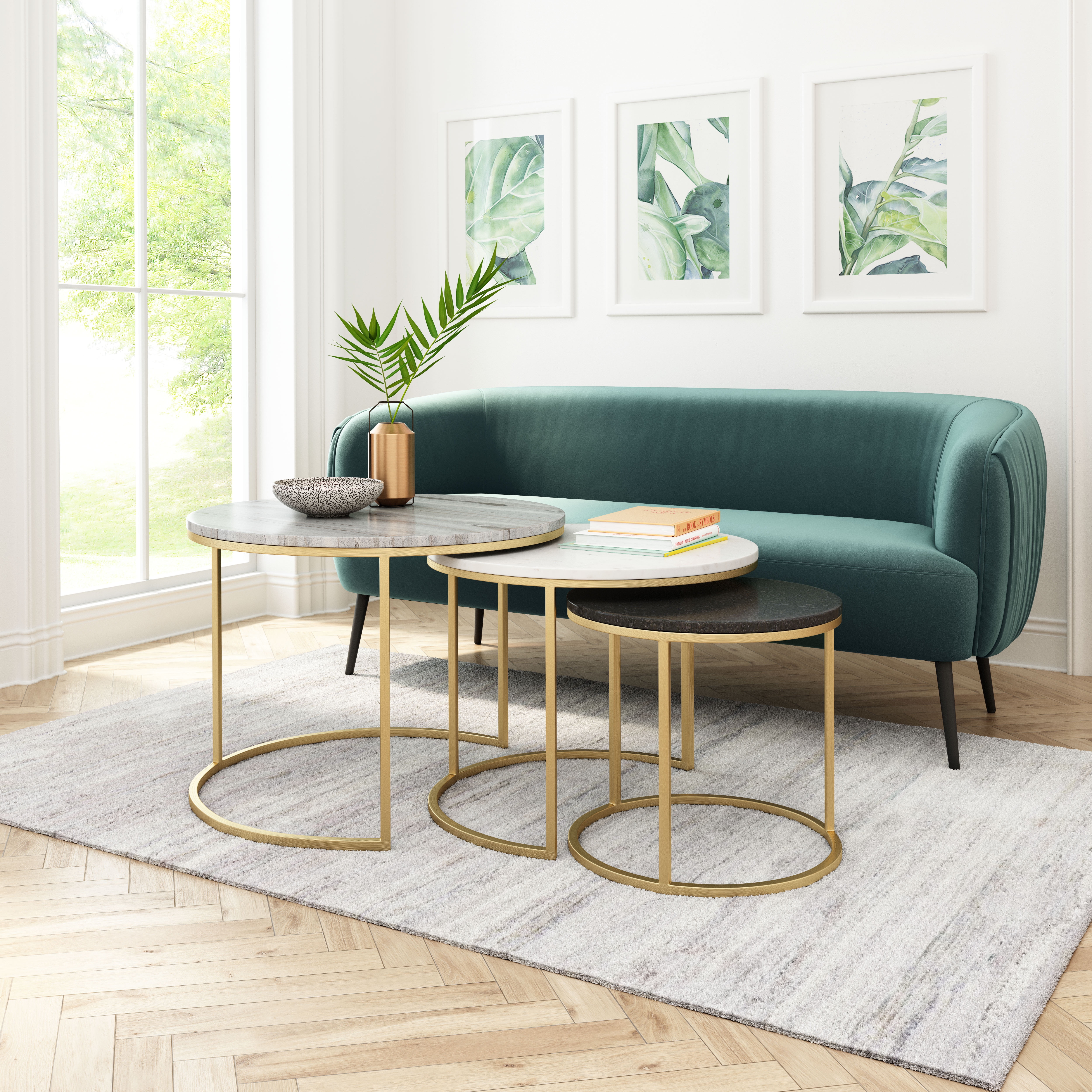 Franco Multicolor Marble and Iron Nesting Coffee Table Set
