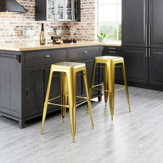 ZUO Marius 30" Modern Steel Barstools in Antique Brass (Set of 4)