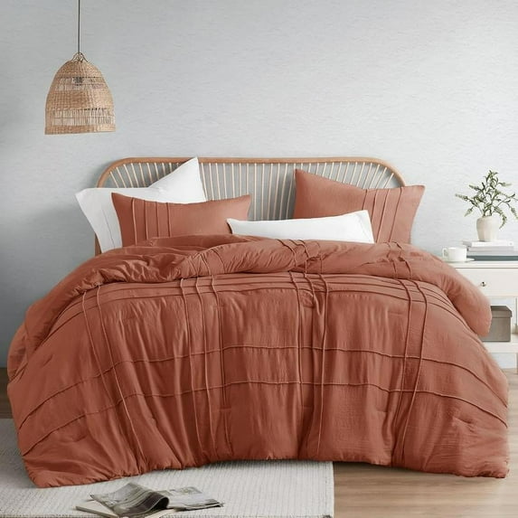 Longqi Soft Washed Pleated Comforter Set, Pintuck Pleated Bedding Sets, All Season Lightweight, Extra Softness Pre-Washed Microfiber Bed Set