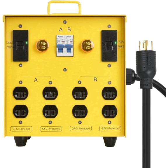 Zuomeng 30-Amp Portable Power Center, Split 240VAC Input into 2 Separate 120VAC Output, A&B Zone Independent Control with 2 Mini Voltmeter and Ammeter