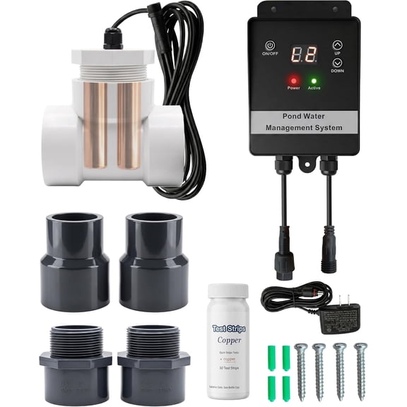 Zuomeng Electronic Alg/ae Controller, Cop/per Io/ni/zer for Pond Alg/ae, 1–9 Level Adjustable Output, IP65 Waterproof, Suitable for Fountains, Waterfalls and Water Features up to 25,000 Gallons