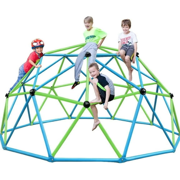 Zupapa 10FT Climbing Dome, Experience Ultimate Fun with The Upgraded Decagonal Geo Dome Climber, Supports 1000LBS Outdoor Playset and Easy Assembly Play Equipment for Kids (Blue&Green, 10FT)
