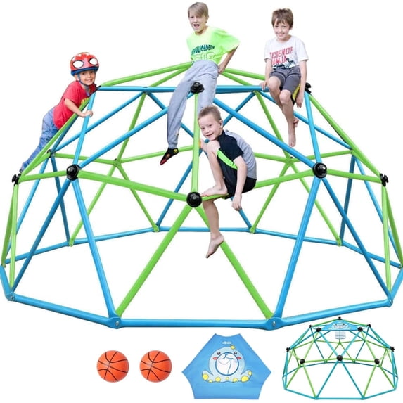 Zupapa 10FT Climbing Dome, Supports 1000LBS Outdoor Playset, Upgraded Decagonal Geo Dome Climber and Easy Assembly Play Equipment for Kids, Blue & Green