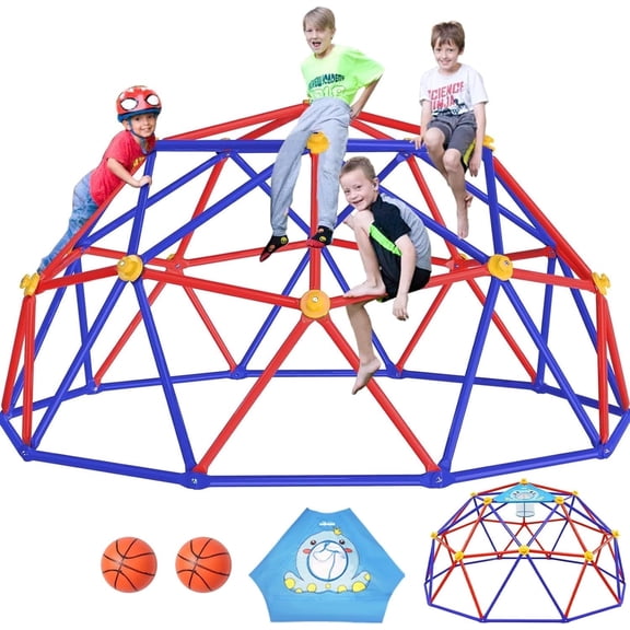 Zupapa 10FT Dome Climber, Supports 1000LBS Outdoor Playset, Upgraded Decagonal Geo Dome Climber and Easy Assembly Play Equipment for Kids, Purple & Red