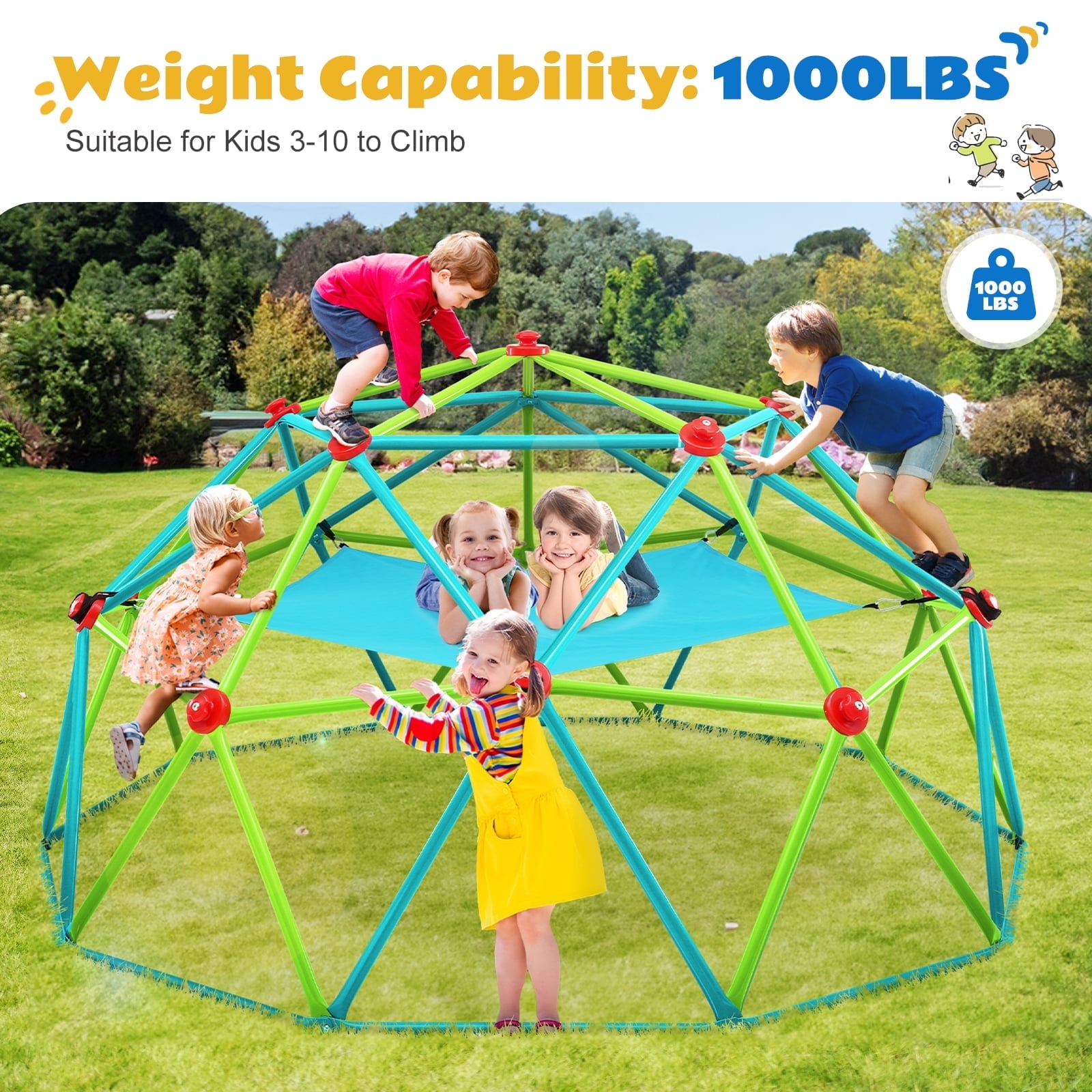Zupapa 10FT Kids Dome Climber with Hammock, Outdoor Play Equipment