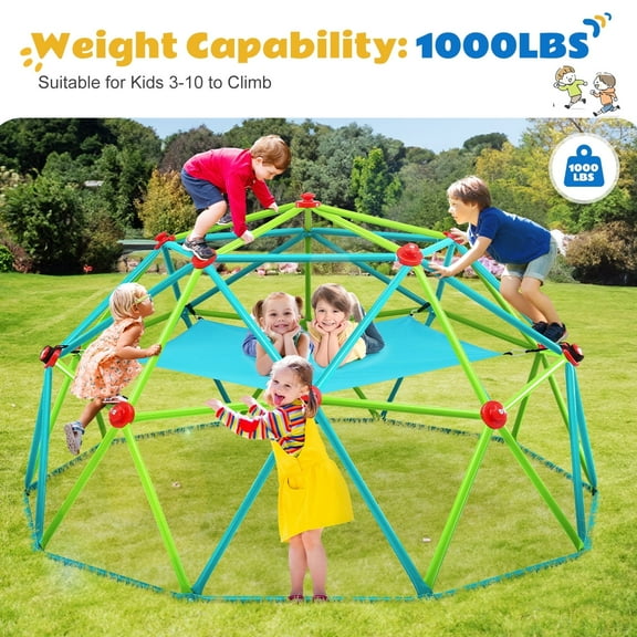Zupapa 10FT Climbing Dome with Hammock, Dome Climber with Hammock for Kids 3 to10 Outdoor Play Equipment, Supports up to 1000lbs Jungle Gym