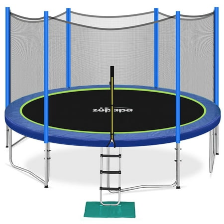 Zupapa 15 14 12 10 FT Trampoline 425LBS Weight Capacity for Kids with Safety Enclosure Net Outdoor Trampolines for Children Adults Family Backyards
