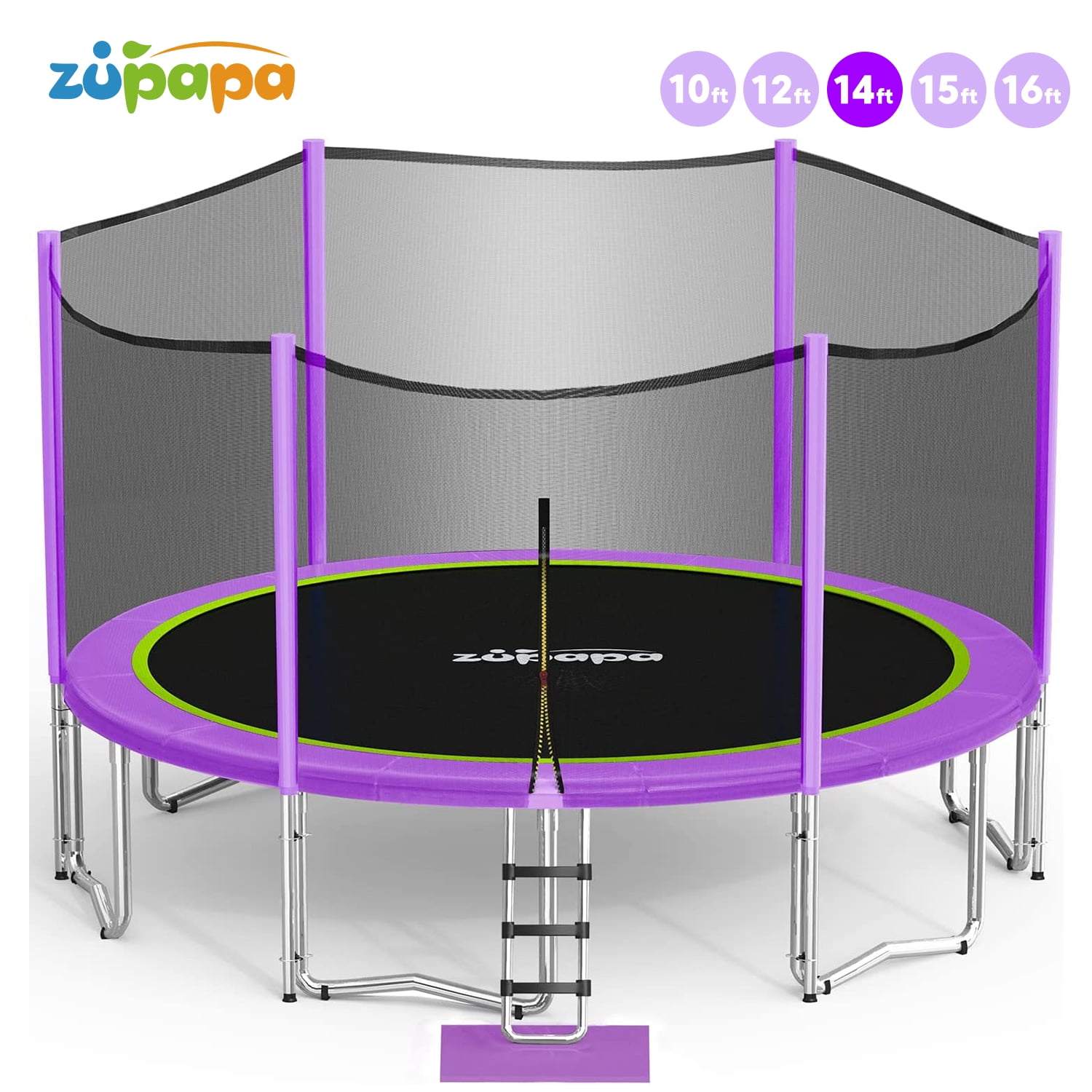 Zupapa 16 15 14 12 10FT Trampoline Purple for Kids Adults with Safety