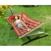 Zupapa 2in1 Rope Pad Hammock with Stand 450lbs Capacity, Double Outdoor Hammock with Stand, Cotton Rope Hammock with Polyester Pad and Pillow