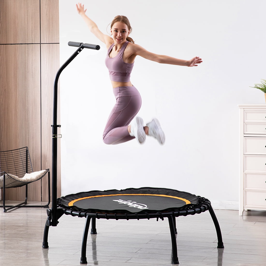 Zupapa 40in Rebounder, Trainer Fitness Trampoline with Adjustable Handle Bar, Silent Exercise