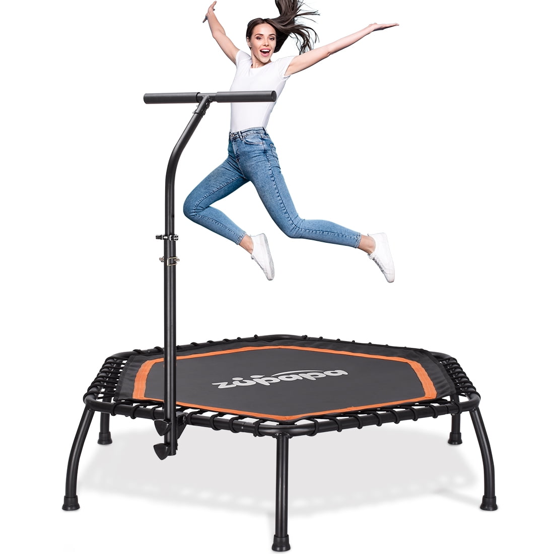 Zupapa 45in Rebounder Mini Exercise Trampoline with Adjustable Handle bar Fitness Trampoline for Indoor Garden Workout Cardio Training Max Limit 330